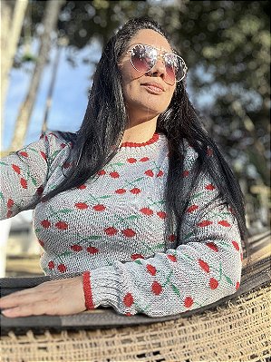 Blusa de tricô cinza