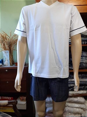 Pijama Masculino Curto Malha e Tricoline