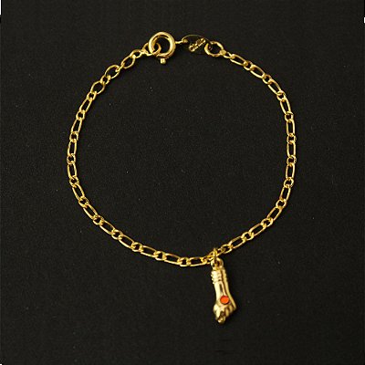 Pulseira Infantil Figa Pedra Vermelha Cirillo Semijoias Folheado 18k Pu07