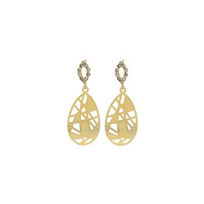 Brinco Pendurado Pedra Banhado Ouro 18k Antialérgico