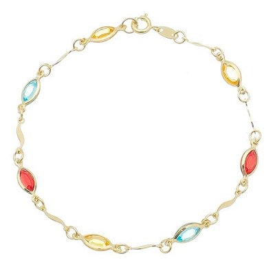 Pulseira Pedras Colorida  Folheada Banhada A Ouro 18k