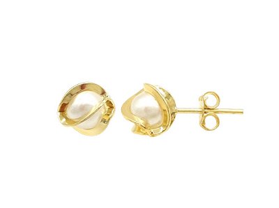 Brinco Pérola 8mm Prisioneira 3085 Folheado Ouro 18k