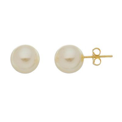 Brinco Folheado A Ouro 18k Perola 12mm Cirillo Semijoias Antialérgico