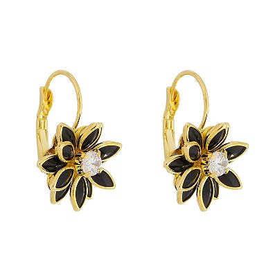 Brinco Flor de Lotus Margarida Zircônia Banhado Ouro 18k Antialérgico