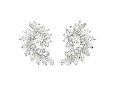 Brinco Zircônias Espiral 3211 Banho Ouro Branco Antialérgico