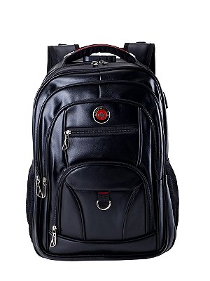 mochila couro ecológico masculina c/ conectores e cabo para carregador portátil e cadeado trava zíper
