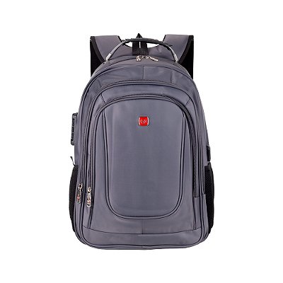 MOCHILA MASCULINA NYLON CINZA C/ TRAVA CADEADO SEGREDO
