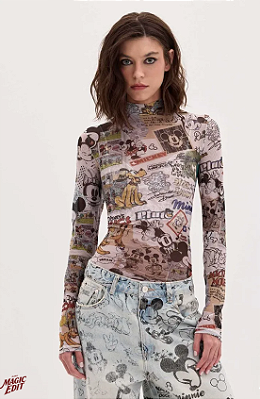 Blusa Manga Longa De Tule Mickey