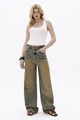 Calça Jeans Barrel Leg Cintura Média