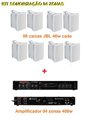 Kit sonorização para 04 ambientes Hayonik e JBL Amplificador MS4000 e caixas JBL C321