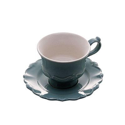 Xícara Chá Porcelana com Pires Fancy Menta 200ml 17735A