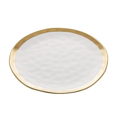 Prato Sobremesa Porcelana Branco e Dourado Dubai 21cm 17757