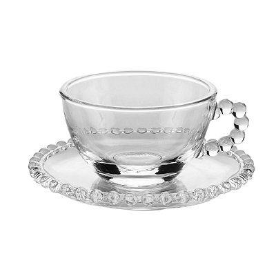 Jogo 4 Xícaras de Chá com Pires de Cristal Pearl Bolinhas 180ml 27900