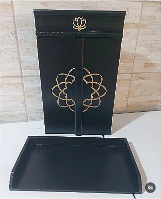 Oratório Artesanal - Preto e Lótus SGI dourada