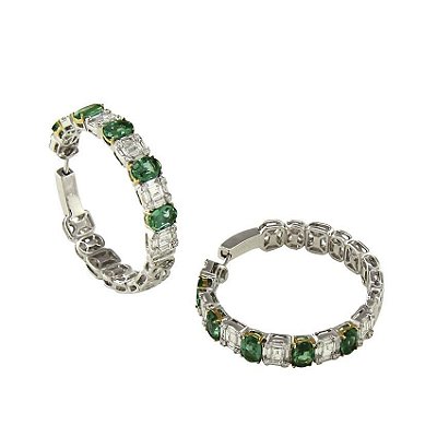 Brinco Argola-Esmeralda  c/ Diamantes   -  cod AFZV53BBU