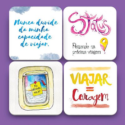 Kit 4 Porta Copos - Frases de Viagem