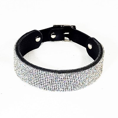 Choker Queen em Strass e Couro Legitimos