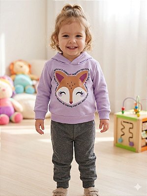 CONJUNTO INFANTIL MENINA RAPOSINHA EM MOLETOM FLANELADO MALWEE KIDS ROSA CLARO