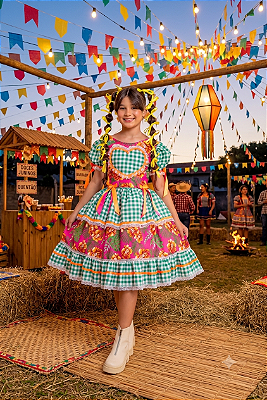 Vestido junino coração verde 1845