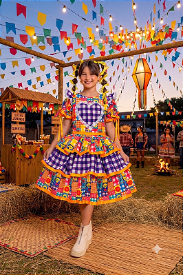 Vestido junino xadrez roxo