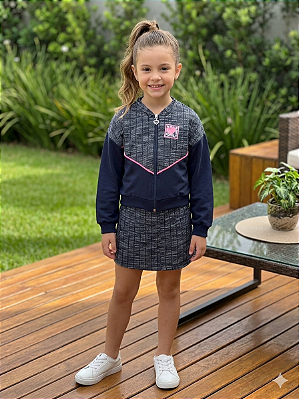 Conjunto Infantil Feminino Jaqueta e Saia Xadrez h2867