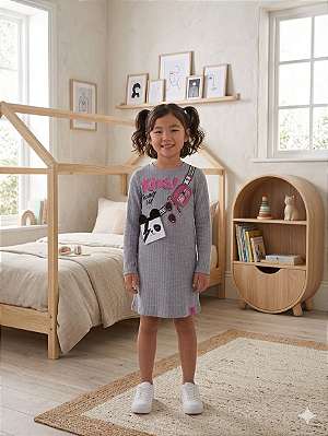Vestido Infantil Canelado Kids Funny Day- H334