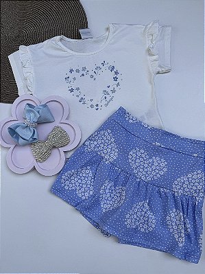 Conjunto Infantil Coração Floral Azul 19830
