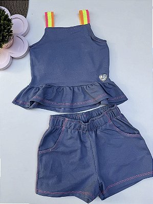 Conjunto Infantil Jeans Soft com Alças Coloridas- 013261320