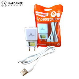Kit de Carregamento Micro-USB Fonte USB + Cabo 3.1A - LEHMOX LE-522MICRO