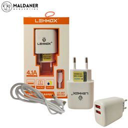 Kit de Carregamento Micro-USB Fonte 2 USB + Cabo 4.1A - LEHMOX LE-497TYPEC