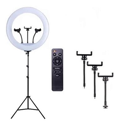 Ring Light 35cm 14 polegadas LED 48W Touch 3x Suporte Celular Iluminador Profissional Controle Remoto Tripe 2mts