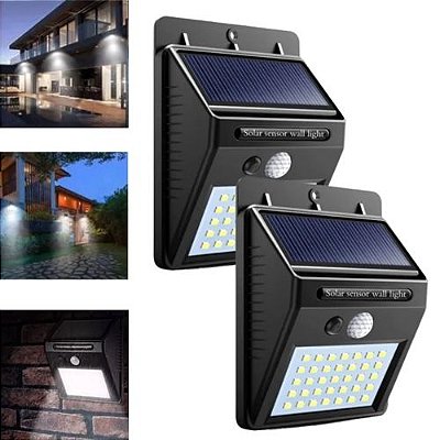 KIT 2 Arandela LED Solar Luminaria Parede Sensor de Presença Uso Externo IP66 6500K