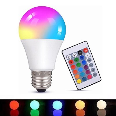 Lampada 10W LED Bulbo RGB Colorida Controle Remoto E27 Bivolt