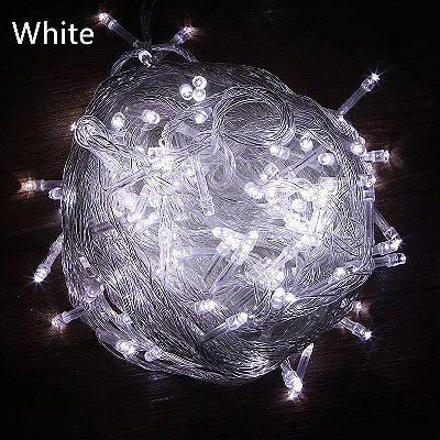Pisca Pisca LED Natal 100 Lampadas Transparente 8 Efeitos 10 Metros Branco Frio 220V