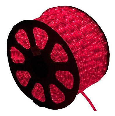 Mangueira LED 100 Metros Redonda Efeito Natal Vermelho 220V IP66 Externa + 4 Conectores