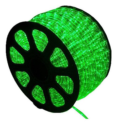 Mangueira LED 100 Metros Redonda Efeito Natal Verde 220V IP66 Externa + 4 Conectores
