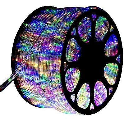 Mangueira LED 100 Metros Redonda Efeito Natal Colorida 127V IP66 Externa + 2 Rabichos com Efeito