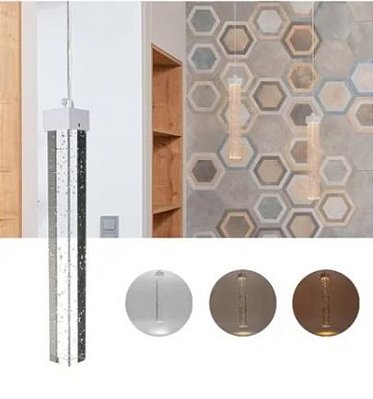 Lustre Pendente Bolha Cristal Tubo Empire 3 Cores Bivolt 8110-30cm Branco