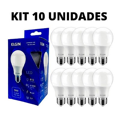 KIT 10 Lâmpada LED Bulbo 9W Elgin Branco Frio 6500K E27 Bivolt