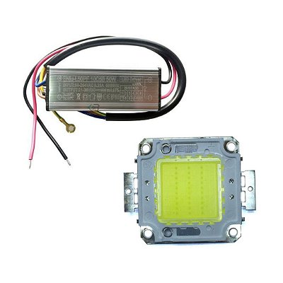KIT Chip 50W Branco Frio 6500K + Driver Reator 1500mA LED COB Reparo Refletor