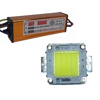 KIT Chip 50W Branco Frio 6500K + Driver Reator 1000mA LED COB Reparo Refletor