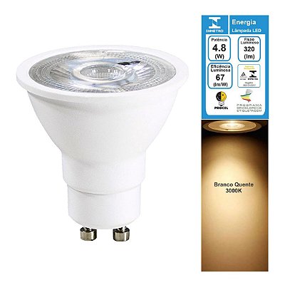 Lampada LED 4.8W Dicroica MR16 GU10 Branco Quente 3000K Bivolt
