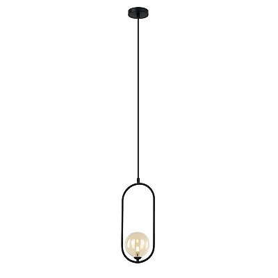 Lustre Pendente Bola Vidro Champagne Metal Preto 1XG9 Bivolt PD1333PT