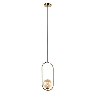 Lustre Pendente Bola Vidro Champagne Metal Dourado 1XG9 Bivolt PD1333DO
