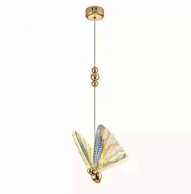 Lustre Pendente Borboleta Cristal Colorido LED 3W 3000K Bivolt