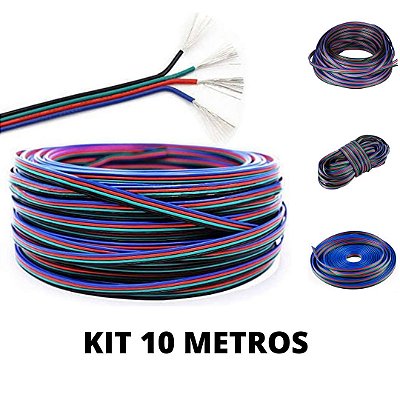 KIT 10 Metros Cabo Flat Polarizado RGB Fio 4 Vias 22AWG