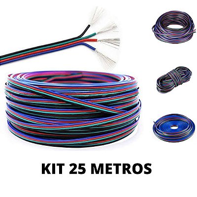 KIT 25 Metros Cabo Flat Polarizado RGB Fio 4 Vias 22AWG