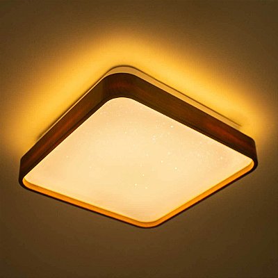 Lustre Plafon LED Timber 24W 40x40 Céu Estrelado Amadeirado Branco Quente 3000K Bivolt