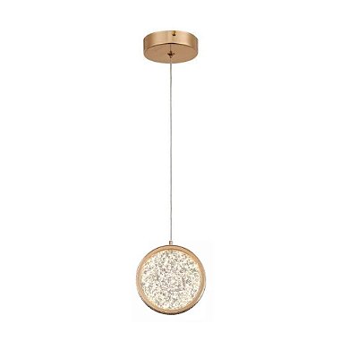 Lustre Pendente Disco Aquático Cristal Dourado LED 7W 3000K Bivolt