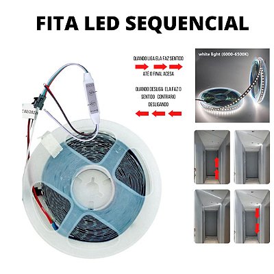 Fita LED 3528 120 LED’s 10 Metros Sequencial 24V Branco Frio 6500K